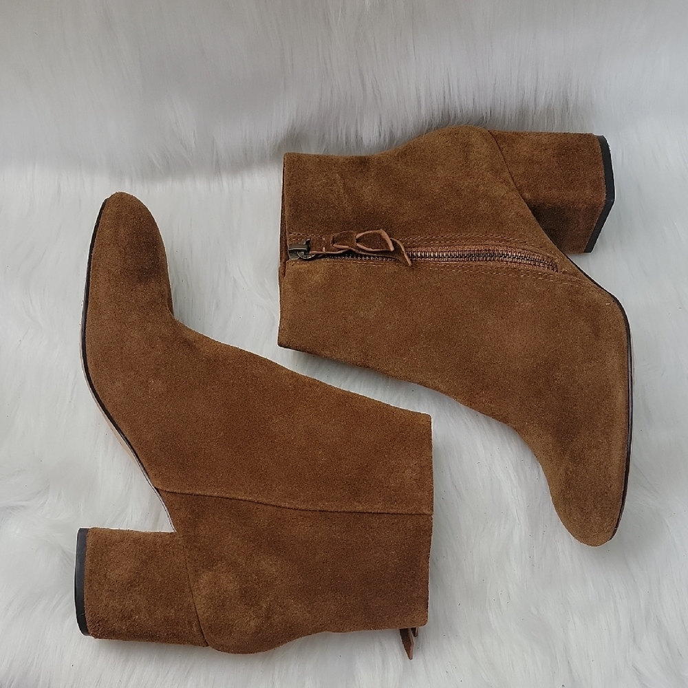 SPLENDID Rafaela Brown Suede Boho Western Side Zip‎ Block Heel Ankle Booties 8